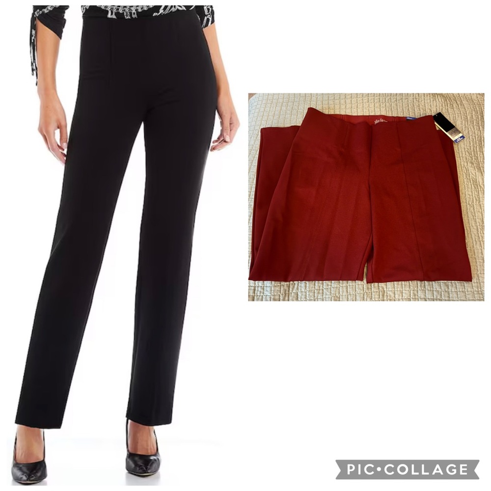 NWT Slim Factor by Investments Large Short Straight Ponte Merlot Pants